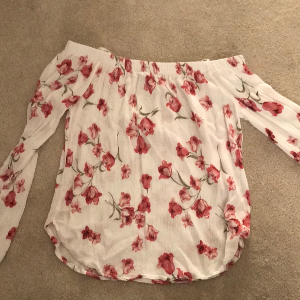 Pink and white floral crop top 3/4 sleeve